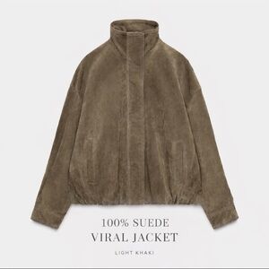 Zara viral suede dark khaki bomber xs, new without tags